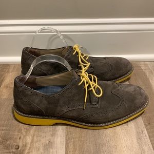 G.H. Bass & Co. Mens Derby Wingtip Shoes Gray Suede Leather Yellow Soles size 11